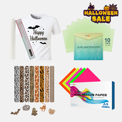 [Halloween T-shirt Bundle] Sublimation Paper & HTV Vinyl & 1 Pack L Size T-shirt Bundle