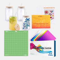 [Sublimation Glass Bundle] 4 Pack Sublimation Glass & Sublimation Paper & Adhesive Vinyl Bundle