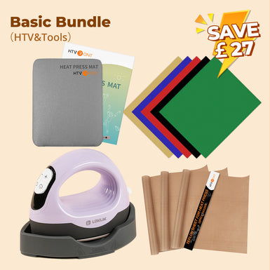 [Basic Bundle]LOKLiK Mini3 Heat Press+HTV&Tools Bundle(Multicolor  HTV*5+Heat Press Mat+Weeding Tools≥￡30)