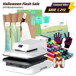 [Halloween Flash Sale] HTVRONT Auto Heat Press Machine 15" x 15" 220V + HTV & Sublimation & Tools Bundle