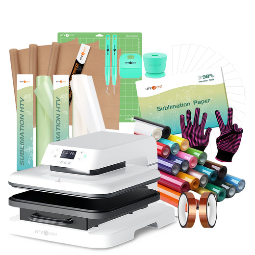 [Halloween Flash Sale] HTVRONT Auto Heat Press Machine 15" x 15" 220V + HTV & Sublimation & Tools Bundle