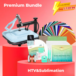 [Premium Bundle] Manual Heat Press Machine 15" x 15" 230V - (2 Colors) & Great Material Bundle (Including 36 sheets HTV, 150 sheets sublimation paper, subli HTV, weeding tools, cutting mat, heat press accessories)