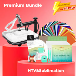 [Premium Bundle] Manual Heat Press Machine 15" x 15" 230V - (2 Colors) & Great Material Bundle (Including 36 sheets HTV, 150 sheets sublimation paper, subli HTV, weeding tools, cutting mat, heat press accessories)