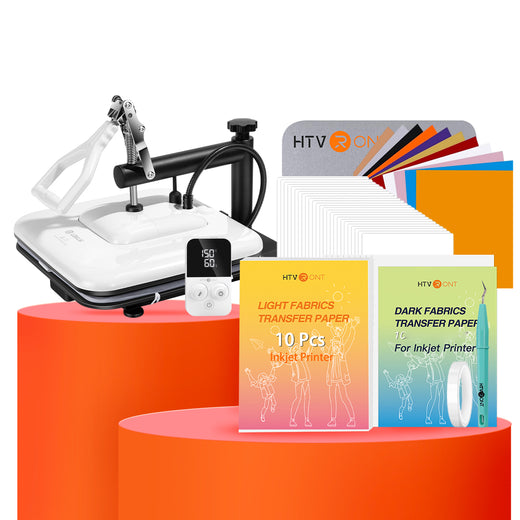 [Essential Bundle] Manual Heat Press Machine 15" x 15" 230V - (2 Colors) & 52 Pcs Heat Press Accessories (HTV, Heat Transfer Paper, Subli Paper, Tools)