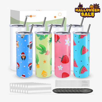 8 Pack Sublimation Tumbler Blank with Sublimation Paper -  Skinny Straight - 20 OZ