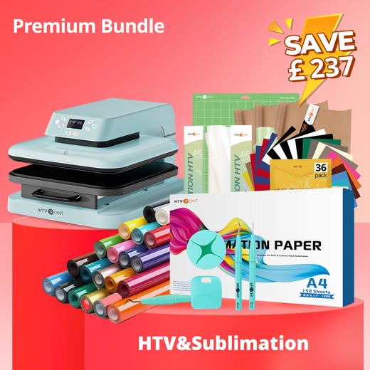 [Premium Bundle] HTVRONT Auto Heat Press Machine 15" x 15"  230V + HTV & Sublimation & Tools Bundle（≥￡157）