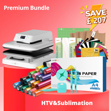 [Premium Bundle] HTVRONT Auto Heat Press Machine 15" x 15"  230V + HTV & Sublimation & Tools Bundle（≥￡157）