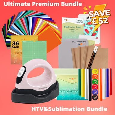 [Premium Bundle]HTVRONT Mini3 Heat Press+HTV&Sublimation Bundle(PUFF HTV *8+Multicolor HTV*36+Sumblimation Paper*30+Sumblimation HTV*5+PTFE Teflon Sheet+Heat Press Mat+Cutting Mat≥￡90)