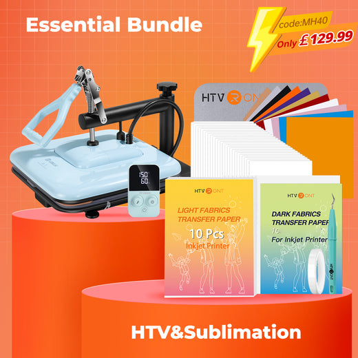 [Essential Bundle] Manual Heat Press Machine 15" x 15" 230V - (2 Colors) & 52 Pcs Heat Press Accessories (HTV, Heat Transfer Paper, Subli Paper, Tools)