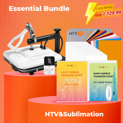 [Essential Bundle] Manual Heat Press Machine 15" x 15" 230V - (2 Colors) & 52 Pcs Heat Press Accessories (HTV, Heat Transfer Paper, Subli Paper, Tools)