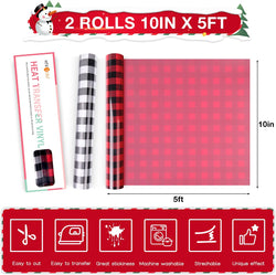 Christmas Buffalo Plaid Heat Transfer Vinyl Bundle - 12x5FT 2 Rolls