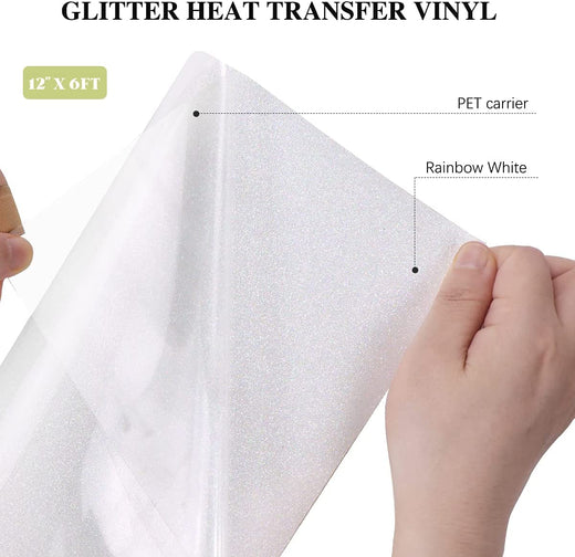 White Glitter HTV Vinyl for Sublimation  Rainbow White Glitter Iron on  Vinyl – HTVRONT UK Store