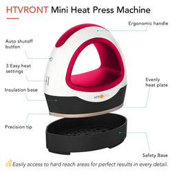 HTVRONT Mini Heat Press Machine  - (4 Colors) - Portable Heat Press for T-Shirt, Hat, Shoes, and Bag