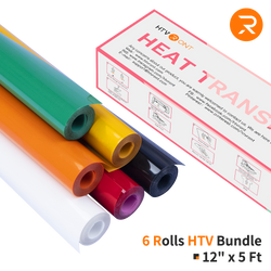 Heat Transfer Vinyl Bundle - 12"x5 Ft (6 Assorted Colors）