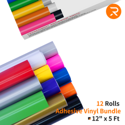 Adhesive Vinyl Roll Bundle - 12"x5 FT (12 Assorted）