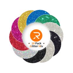 Glitter Heat Transfer Vinyl Bundle - 12"x10" 10 Pack（9 Assorted Colors）